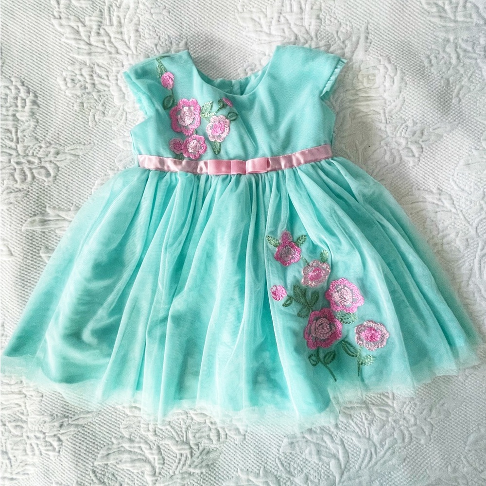 Vintage Jona Michelle Teal and Pink Little Girl’s Ball Gown Dress 18 Months